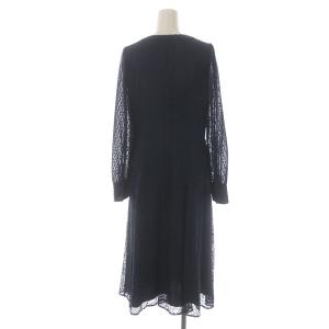 Diagram GRACE CONTINENTAL 20AW レースJQコンビワンピース ひざ丈 長袖 Vネック 花柄 ドット 38 M 紺 ネイビー 0120431023