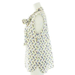 Grace Class 19SS バードプリントボウタイブラウス シャツ ノースリーブ 鳥柄 ボウタイ 38 M 白 ホワイト 青 ブルー