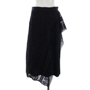 ADORE 19SS マルチパターンレースセパレートスカート タイト 変形 アシメ ひざ丈 38 M 黒 ブラック