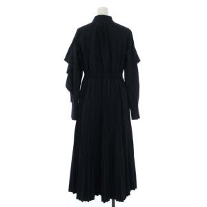 CELFORD 21AW ラッフルプリーツ ワンピース ロング マキシ丈 フリル 長袖 38 M 紺 ネイビー