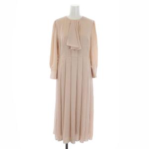 20AW プリーツワンピース ドレス ひざ丈 シフォン 七分袖 38 M ピンクベージュ