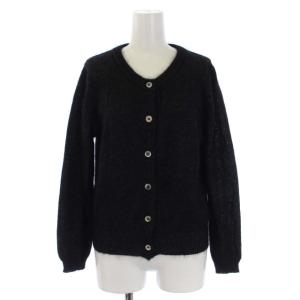 カーディガン モヘア ウール混 シルク混 クルーネック ショート丈 S-M 黒 ブラック