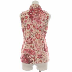ETRO シャツ ブラウス ステンカラー ノースリーブ 花柄 コットン 42 M 赤 レッド ピンク
