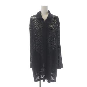 シアーカーディガン ジップアップ 長袖 ハイネック カットワーク 4 ブラック