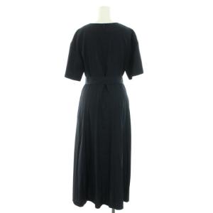 UNITED ARROWS ワンピース ロング キーネック 半袖 ベルト付き 38 M 紺 ネイビー