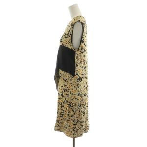 CELINE ヴィンテージ ワンピース ひざ丈 ノースリーブ 花柄 シルク 36 オレンジ ブラック