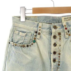 KAPITAL デニムパンツ ジーンズ サルエルパンツ ボタンフライ ビジュー スタッズ 装飾 USED加工 S ライトブルー