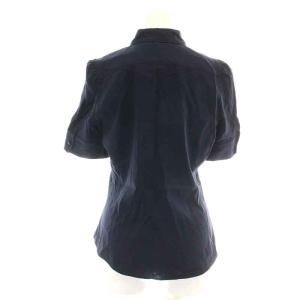 Max Mara シャツ 半袖 パフスリーブ 絹 シルク ウール混 ギャザー ストレッチ 40 M 紺 ネイビー