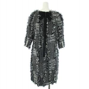 TO BE CHIC MALHIA KENT ワンピース ツイード 七分袖 ひざ丈 38 S 黒 ブラック 白 ホワイト