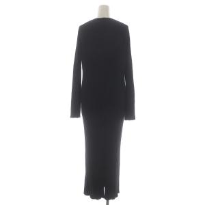 UNITED ARROWS UWSC ワイドリブニットマキシ丈ワンピース ロング クルーネック プルオーバー 長袖 スリット ウール F 黒 ブラック