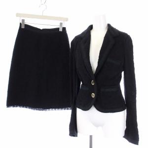 スーツ セットアップ 上下 ツイード テーラードジャケット スカート ひざ丈 タイト 40 L 黒 ブラック