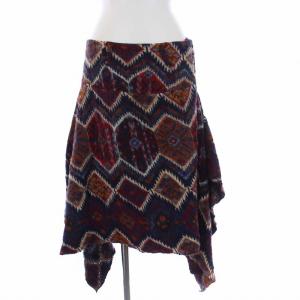 フレアスカート ひざ丈 アシンメトリー 総柄 1 S マルチカラー