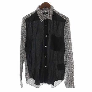 COMME des GARCONS HOMME カジュアルシャツ チェック 切替 長袖 S 黒 ブラック 白 ホワイト