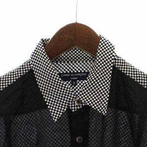 COMME des GARCONS HOMME カジュアルシャツ チェック 切替 長袖 S 黒 ブラック 白 ホワイト