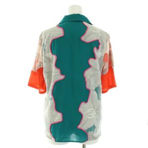 3.1 phillip lim シャツ ブラウス オープンカラー 半袖 花柄 絹 シルク 0 XS 緑 グリーン 赤 レッド