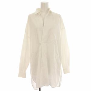 シャツ ブラウス 長袖 スキッパー 無地 コットン 38 M 白 ホワイト