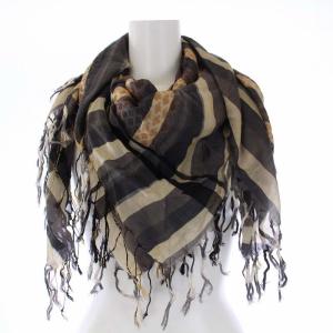 DRIES VAN NOTEN スカーフ フリンジ ボーダー シルク混 グレー