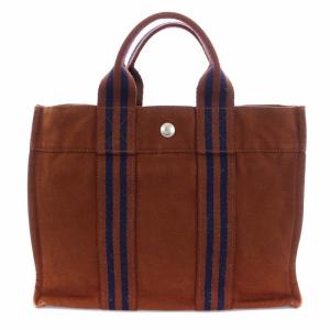 HERMES フールトゥ PM ハンドバッグ トートバッグ キャンバス 茶 ブラウン 紺 ネイビー