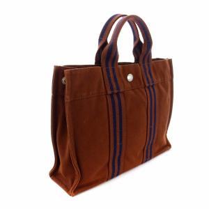 HERMES フールトゥ PM ハンドバッグ トートバッグ キャンバス 茶 ブラウン 紺 ネイビー
