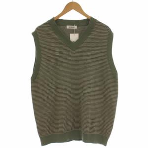 COTTON JACQUARD V NECK VEST ニットベスト プルオーバー Vネック ジャガード柄 コットン M 緑