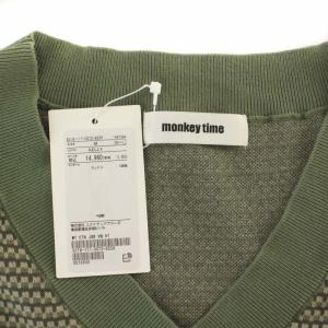 MONKEY TIME COTTON JACQUARD V NECK VEST ニットベスト プルオーバー Vネック ジャガード柄 コットン M 緑