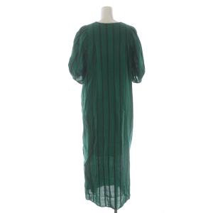 JOURNAL STANDARD 22SS ドビーストライプワンピース ロング マキシ 半袖 パフスリーブ Vネック インナー付き 麻 リネン 38 M 緑