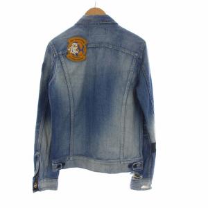 AKM Lee デニムジャケット Gジャン ジージャン ワッペン ダメージ加工 L 青 ブルー 95796