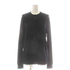 カーディガン ニット 長袖 クルーネック 絹 シルク 38 M 紺 ネイビー