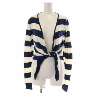 ニットカーディガン シルク ボーダー 長袖 40 M 紺 ネイビー 白 ホワイト