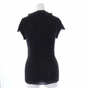 ISSEY MIYAKE プリーツ カットワーク メッシュ カットソー 半袖 モックネック M 黒 ブラック IM21-FJ030