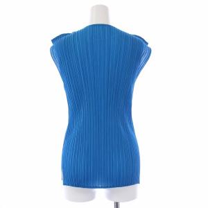 ISSEY MIYAKE プリーツ ノースリーブカットソー ブラウス クルーネック プルオーバー M 青 ブルー IM32-PK601