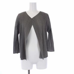 イッセイミヤケ プリーツ ボーダー トッパーカーディガン 七分袖 3 L グレー PP01-J0657