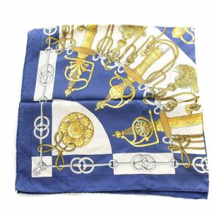 HERMES カレ90 Cliquetis カチカチ スカーフ シルク 剣 紺 ネイビー