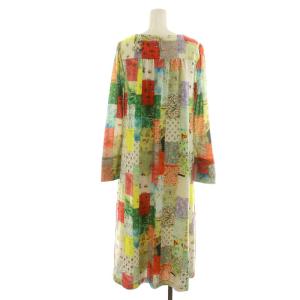 franche lippée パッチワークワンピース ミモレ ロング 長袖 M マルチカラー ピンク 黄 イエロー 青 ブルー 3115900