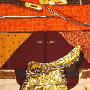 HERMES カレ90 TOUT CUIR すべて革 スカーフ 絹 シルク100％ オレンジ
