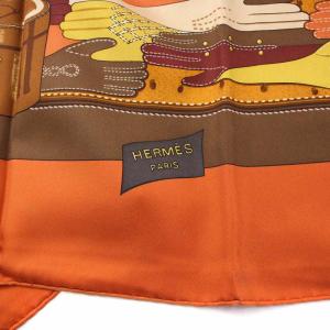 HERMES カレ90 TOUT CUIR すべて革 スカーフ 絹 シルク100％ オレンジ