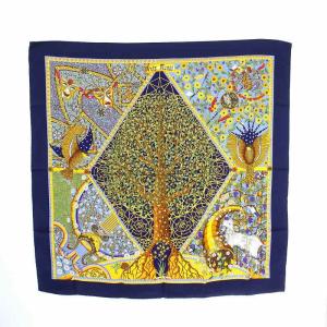 カレ90 Axis Mundi 世界の中心軸 スカーフ シルク100％ ネイビー