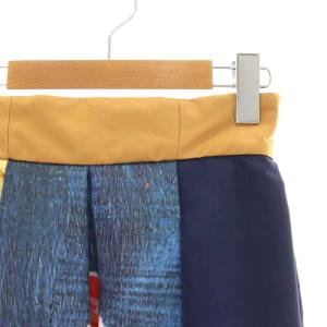 Ameri VINTAGE PATTY FLARE SKIRT フレアスカート ロング マキシ 柄 プリント サテン タック F 紺 ネイビー マルチカラー