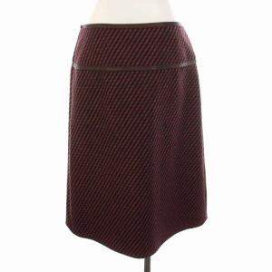 PRADA スカート ひざ丈 総柄 ウール 42S L 赤 レッド 黒 ブラック