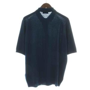 JOHN SMEDLEY UNITED ARROWS別注 ポロシャツ ニット 半袖 ハーフボタン ウール L 紺 ネイビー