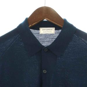 JOHN SMEDLEY UNITED ARROWS別注 ポロシャツ ニット 半袖 ハーフボタン ウール L 紺 ネイビー