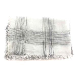Faliero Sarti ストール マフラー フリンジ シアー シースルー チェック ウール混 絹 シルク混 白 ホワイト 黒 ブラック グレー