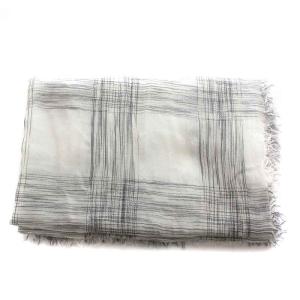 Faliero Sarti ストール マフラー フリンジ シアー シースルー チェック ウール混 絹 シルク混 白 ホワイト 黒 ブラック グレー