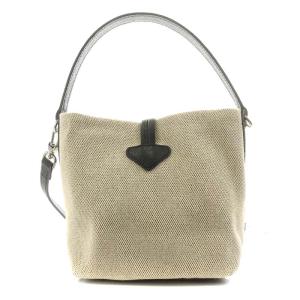 Longchamp ロゾ ハンドバッグ 2way キャンバス レザー ロゴ ベージュ ブラック 10159HS