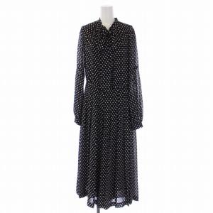 オールインワン オーバーオール 長袖 ワイドパンツ ジップフライ ボウタイ ドット柄 2 M 黒 ブラック 白 ホワイト