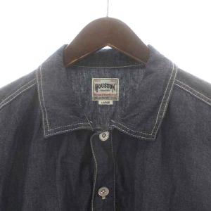 HOUSTON USAコットンシャンブレープルオーバーシャツ カジュアルシャツ ハーフボタン 長袖 L 紺 ネイビー 40964
