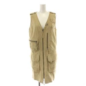 ベスト ジレ ジップアップ ロング Vネック ゴートスキン スエード 2 M ベージュ