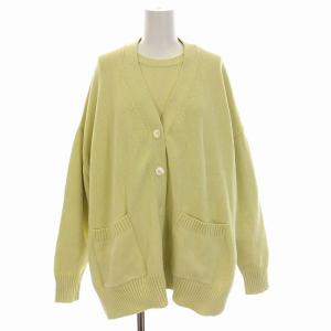 アンサンブル ニット カーディガン セーター 長袖 コットン 黄色 ライトイエロー