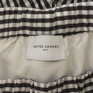 UNITED ARROWS ブロードプリーツスカート フレア ミモレ ロング ウエストゴム チェック柄 コットン 38 M 黒 ブラック 1524-162-5149