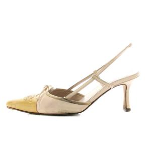 CHANEL サンダル パンプス ストラップ レザー エナメル ポインテッドトゥ ココマーク 切替 リボン ハイヒール 36.5 23.5cm